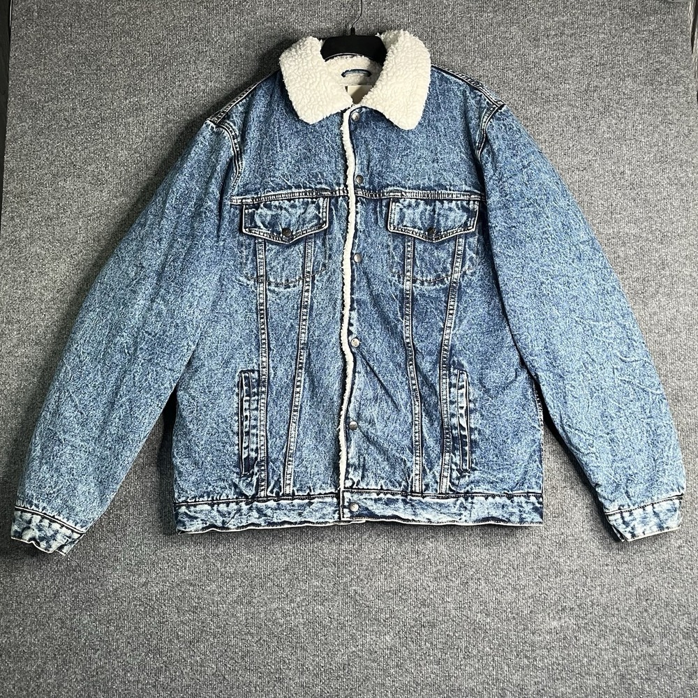 Vintage Silver Spur Western Wear Sherpa Lined Denim Jacket‎ Men's XLT Acid Wash